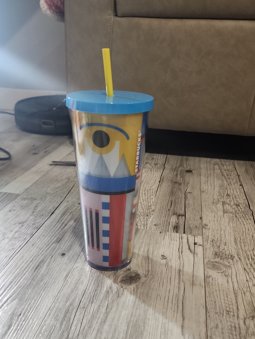 Starbucks Blue & Yellow Geometric Graphic Tumbler with Straw